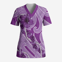 Hawaii Violet Hibiscus Pikake Lei Scrub Top - Polynesian Pride