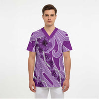 Hawaii Violet Hibiscus Pikake Lei Scrub Top - Polynesian Pride