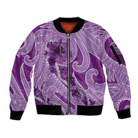 Hawaii Violet Hibiscus Pikake Lei Sleeve Zip Bomber Jacket - Polynesian Pride