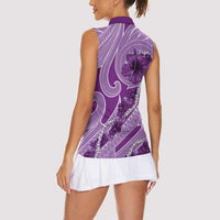 Hawaii Violet Hibiscus Pikake Lei Women Sleeveless Polo Shirt - Polynesian Pride
