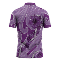 Hawaii Violet Hibiscus Pikake Lei Zipper Polo Shirt - Polynesian Pride