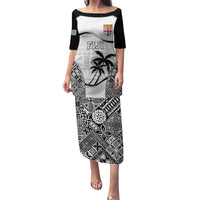 Custom Fiji Rugby Puletasi World Cup 2023 Fijian Tapa Pattern Black Version LT05 Long Dress Black - Polynesian Pride