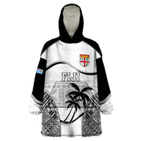 Custom Fiji Rugby Wearable Blanket Hoodie World Cup 2023 Fijian Tapa Pattern Black Version LT05 One Size Black - Polynesian Pride
