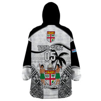 Custom Fiji Rugby Wearable Blanket Hoodie World Cup 2023 Fijian Tapa Pattern Black Version LT05 - Polynesian Pride