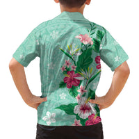 Hawaii Tropical Flowers Family Matching Puletasi and Hawaiian Shirt Polynesian Tattoo Mint Green LT05 - Polynesian Pride