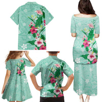 Hawaii Tropical Flowers Family Matching Puletasi and Hawaiian Shirt Polynesian Tattoo Mint Green LT05 - Polynesian Pride