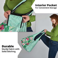 Hawaii Tropical Flowers Grocery Bag Polynesian Tattoo Mint Green