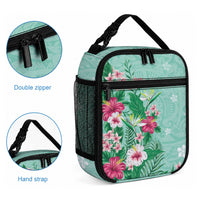 Hawaii Tropical Flowers Lunch Bag Polynesian Tattoo Mint Green