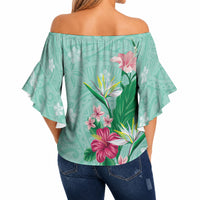 Hawaii Tropical Flowers Off Shoulder Wrap Waist Top Polynesian Tattoo Mint Green LT05 - Polynesian Pride