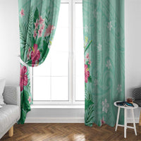 Hawaii Tropical Flowers Window Curtain Polynesian Tattoo Mint Green