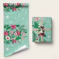 Hawaii Tropical Flowers Wrapping Paper Polynesian Tattoo Mint Green - Polynesian Pride