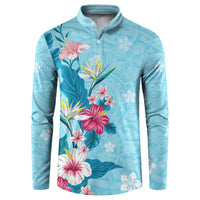 Hawaii Tropical Flowers Button Sweatshirt Polynesian Tattoo Sky Blue LT05 Blue - Polynesian Pride
