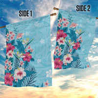 Hawaii Tropical Flowers Garden Flag Polynesian Tattoo Sky Blue