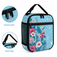 Hawaii Tropical Flowers Lunch Bag Polynesian Tattoo Sky Blue