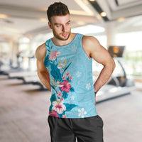 Hawaii Tropical Flowers Men Tank Top Polynesian Tattoo Sky Blue