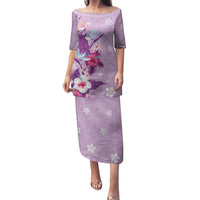 Hawaii Tropical Flowers Family Matching Puletasi and Hawaiian Shirt Polynesian Tattoo Lavender LT05 Mom's Dress Lavender - Polynesian Pride