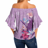 Hawaii Tropical Flowers Off Shoulder Wrap Waist Top Polynesian Tattoo Lavender LT05 - Polynesian Pride