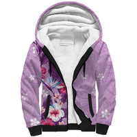 Hawaii Tropical Flowers Sherpa Hoodie Polynesian Tattoo Lavender