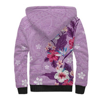 Hawaii Tropical Flowers Sherpa Hoodie Polynesian Tattoo Lavender