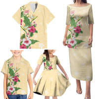 Hawaii Tropical Flowers Family Matching Puletasi and Hawaiian Shirt Polynesian Tattoo Buttermilk LT05 - Polynesian Pride