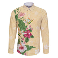Hawaii Tropical Flowers Family Matching Puletasi and Hawaiian Shirt Polynesian Tattoo Buttermilk LT05 Dad's Shirt - Long Sleeve Beige - Polynesian Pride