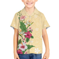 Hawaii Tropical Flowers Family Matching Puletasi and Hawaiian Shirt Polynesian Tattoo Buttermilk LT05 Son's Shirt Beige - Polynesian Pride