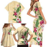 Hawaii Tropical Flowers Family Matching Short Sleeve Bodycon Dress and Hawaiian Shirt Polynesian Tattoo Buttermilk LT05 - Polynesian Pride