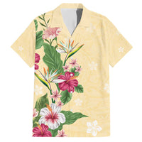Hawaii Tropical Flowers Family Matching Short Sleeve Bodycon Dress and Hawaiian Shirt Polynesian Tattoo Buttermilk LT05 Dad's Shirt - Short Sleeve Beige - Polynesian Pride