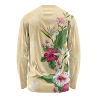 Hawaii Tropical Flowers Long Sleeve Shirt Polynesian Tattoo Buttermilk