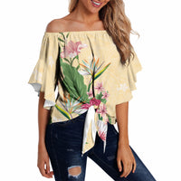 Hawaii Tropical Flowers Off Shoulder Wrap Waist Top Polynesian Tattoo Buttermilk LT05 - Polynesian Pride