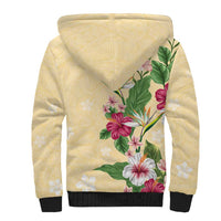 Hawaii Tropical Flowers Sherpa Hoodie Polynesian Tattoo Buttermilk