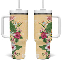 Hawaii Tropical Flowers Tumbler With Handle Polynesian Tattoo Buttermilk