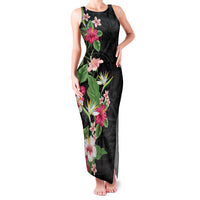 Hawaii Tropical Flowers Family Matching Tank Maxi Dress and Hawaiian Shirt Polynesian Tattoo Black
