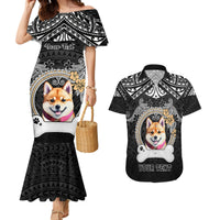 Personalized Shiba Inu Dog Couples Matching Mermaid Dress and Hawaiian Shirt With Polynesian Heart Name Tags LT05 Black - Polynesian Pride