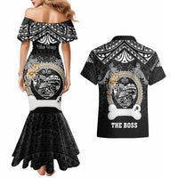 Personalized Shiba Inu Dog Couples Matching Mermaid Dress and Hawaiian Shirt With Polynesian Heart Name Tags LT05 - Polynesian Pride
