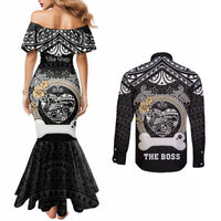 Personalized Shiba Inu Dog Couples Matching Mermaid Dress and Long Sleeve Button Shirts With Polynesian Heart Name Tags LT05 - Polynesian Pride