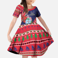 Guam Christmas Family Matching Short Sleeve Bodycon Dress and Hawaiian Shirt Felis Nabidat Guaman Seal With Poinsettia LT05 Daughter's Dress Blue - Polynesian Pride