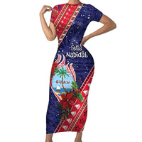 Guam Christmas Family Matching Short Sleeve Bodycon Dress and Hawaiian Shirt Felis Nabidat Guaman Seal With Poinsettia LT05 Mom's Dress Blue - Polynesian Pride