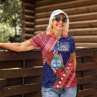 Guam Christmas Women Polo Shirt Felis Nabidat Guaman Seal With Poinsettia LT05 - Polynesian Pride
