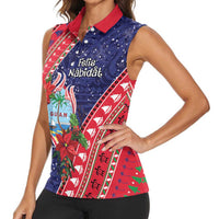 Guam Christmas Women Sleeveless Polo Shirt Felis Nabidat Guaman Seal With Poinsettia