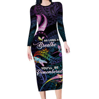 Personalised Polynesia Memorial Family Matching Long Sleeve Bodycon Dress and Hawaiian Shirt Always Remembered Dragonfly Polynesian Style LT05 Mom's Dress Colorful - Polynesian Pride