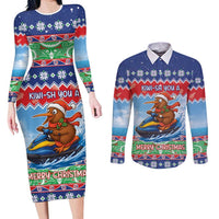 New Zealand Christmas Couples Matching Long Sleeve Bodycon Dress and Long Sleeve Button Shirt Funny Jet Ride Kiwi Xmas - Polynesian Pride