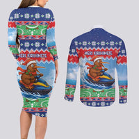 New Zealand Christmas Couples Matching Long Sleeve Bodycon Dress and Long Sleeve Button Shirt Funny Jet Ride Kiwi Xmas - Polynesian Pride