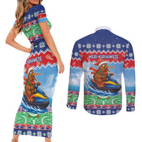 New Zealand Christmas Couples Matching Short Sleeve Bodycon Dress and Long Sleeve Button Shirt Funny Jet Ride Kiwi Xmas - Polynesian Pride