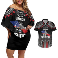 Personalised Samoa Black Saturday Couples Matching Off Shoulder Short Dress and Hawaiian Shirt Samoan Warrior Tribal Pattern
