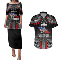Personalised Samoa Black Saturday Couples Matching Puletasi and Hawaiian Shirt Samoan Warrior Tribal Pattern