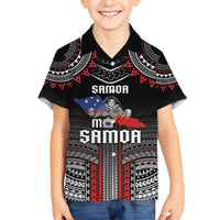 Personalised Samoa Black Saturday Family Matching Short Sleeve Bodycon Dress and Hawaiian Shirt Samoan Warrior Tribal Pattern