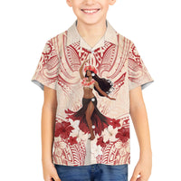 Tahiti Women's Day Family Matching Off Shoulder Long Sleeve Dress and Hawaiian Shirt With Polynesian Pattern LT05 Son's Shirt Beige - Polynesian Pride