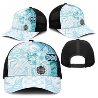 Samoa Siapo Pattern With Teal Hibiscus Baseball Net Cap - Polynesian Pride