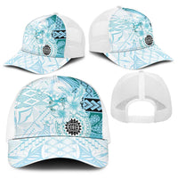 Samoa Siapo Pattern With Teal Hibiscus Baseball Net Cap - Polynesian Pride